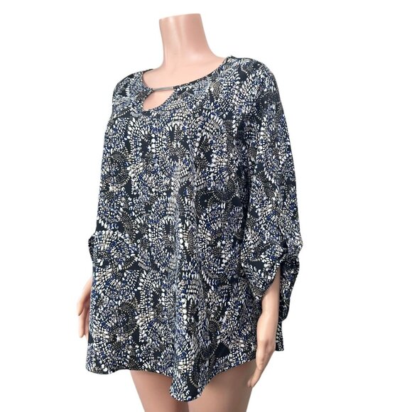 Larry Levine Women SZ 2X Tunic Blouse Black Abstract Print Roll Tap 3/4Sleeve    - Picture 8 of 11